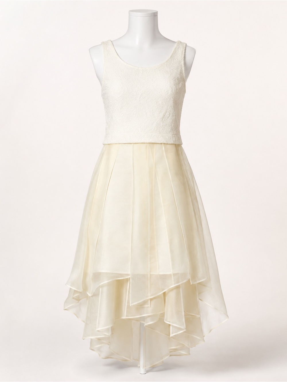 BCBGeneration Girls Cream Layered High-Low Formal Dress